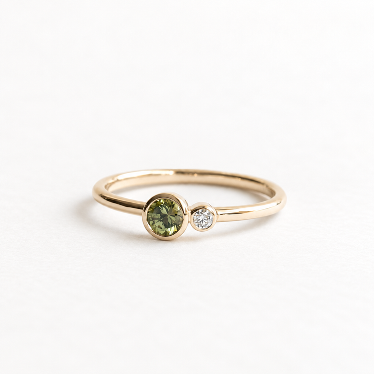 Green Sapphire Moi et Toi Diamond Ring