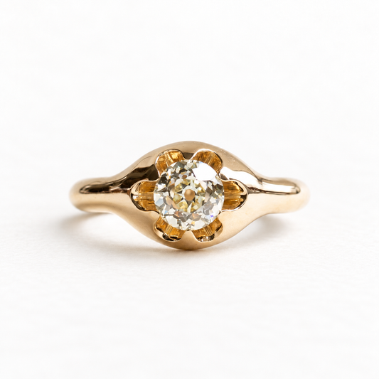 18K GIA 1.1 Carat Old Mine Diamond Belcher Ring