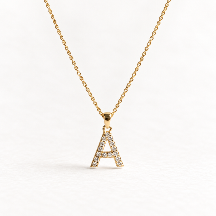 14K Diamond Initial Pendant Necklace