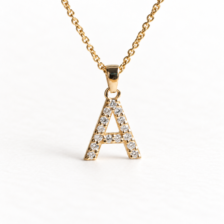 14K Diamond Initial Pendant Necklace