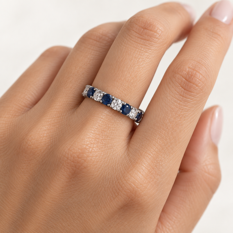 3mm Sapphire Diamond Platinum Band