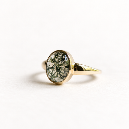 14K Moss Agate Oval Ring