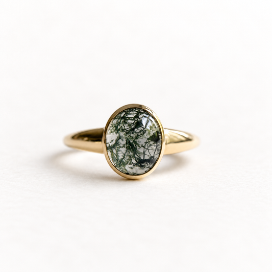 14K Moss Agate Oval Ring