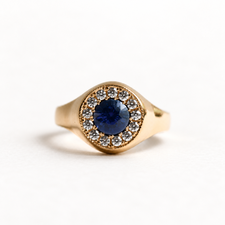 18K Sapphire Diamond Halo Ring