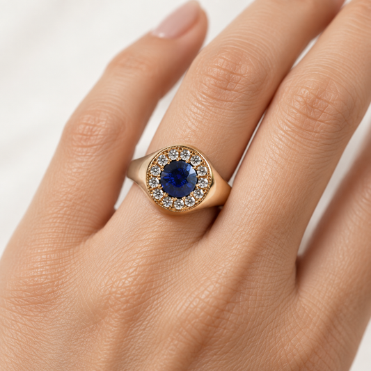 18K Sapphire Diamond Halo Ring