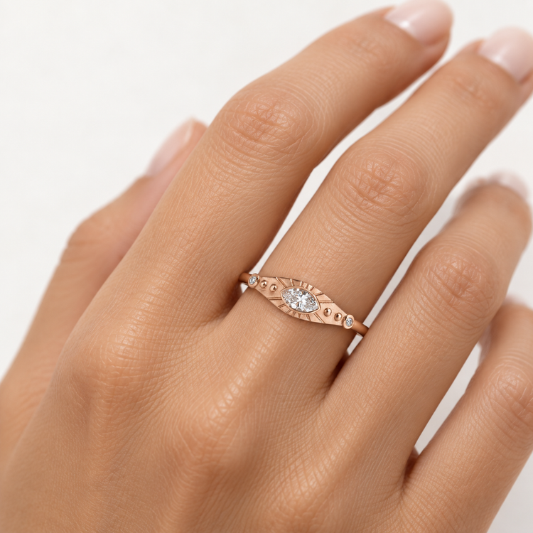 14K Rose Marquise Natural Diamond Ring