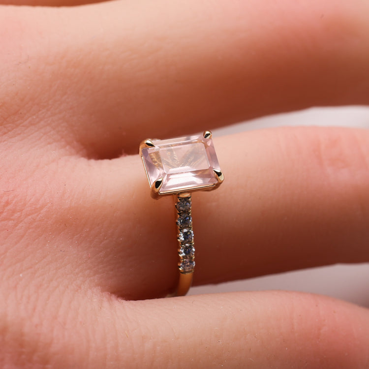 14K Gold Rose Quartz Ring with Diamond