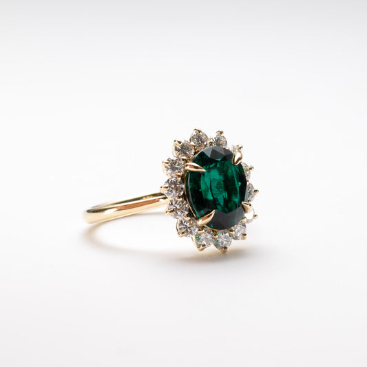 18K 2.4 Carat Lab Emerald Diamond Ring