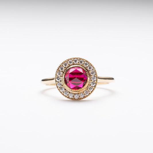 14K Lab Rose Cut Ruby Ring