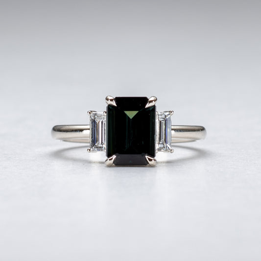 14k Gold Greenish Blue Tourmaline Trio Ring