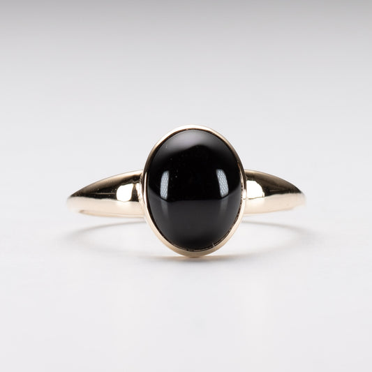 14K Gold Oval Black Onyx Ring