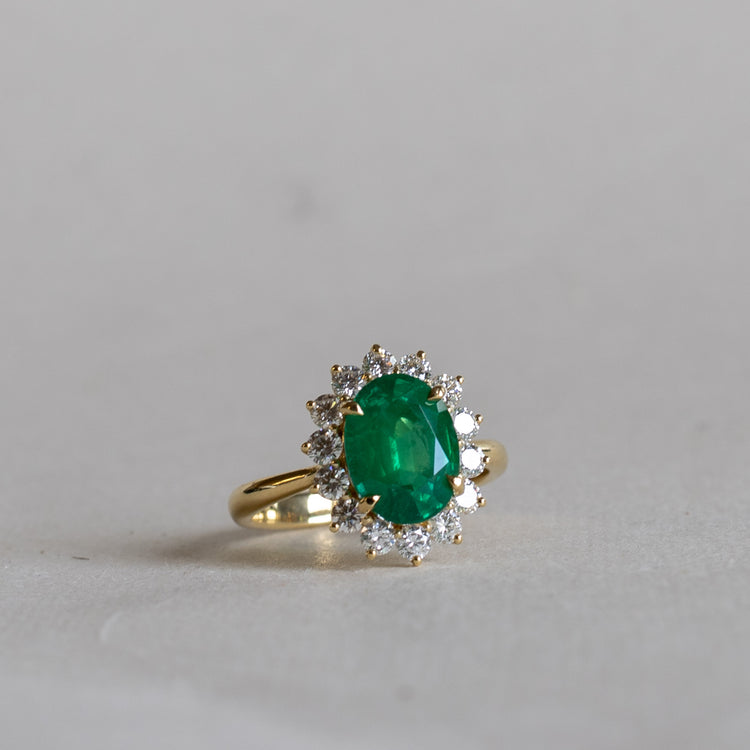 18K GIA 3.03 Carat Emerald Diamond Engagement Ring