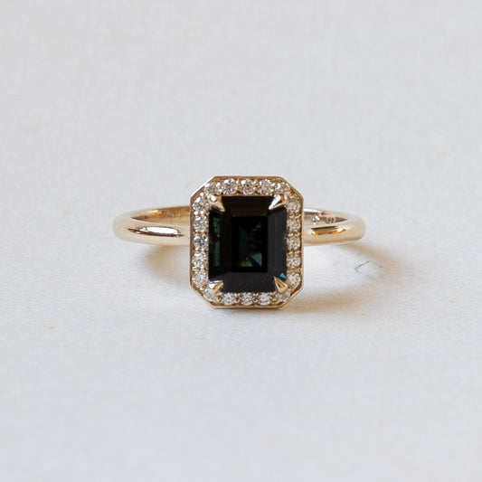 14K Yellow Gold Green Indicolite Tourmaline Engagement Ring
