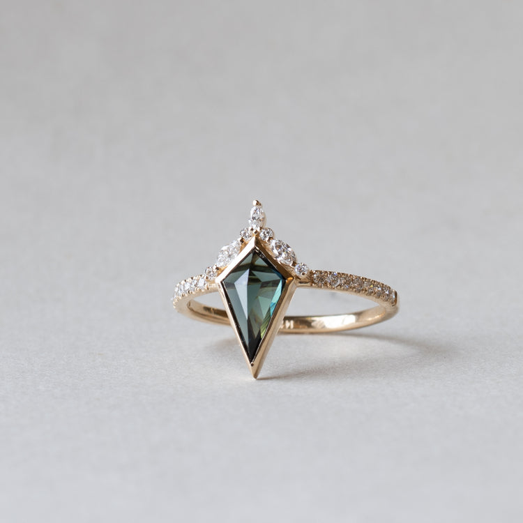 14K Australian Sapphire Ring, Shield Ring