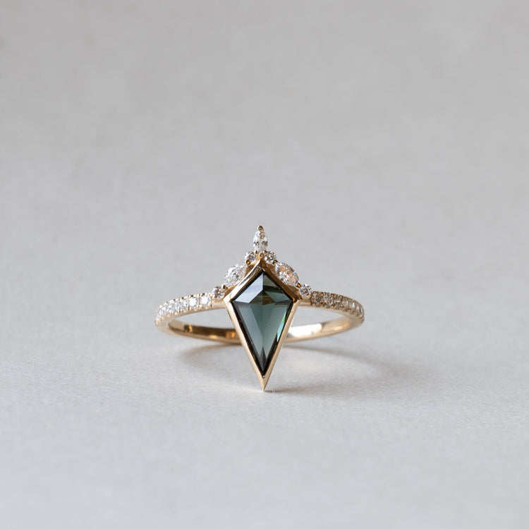 14K Australian Sapphire Ring, Shield Ring