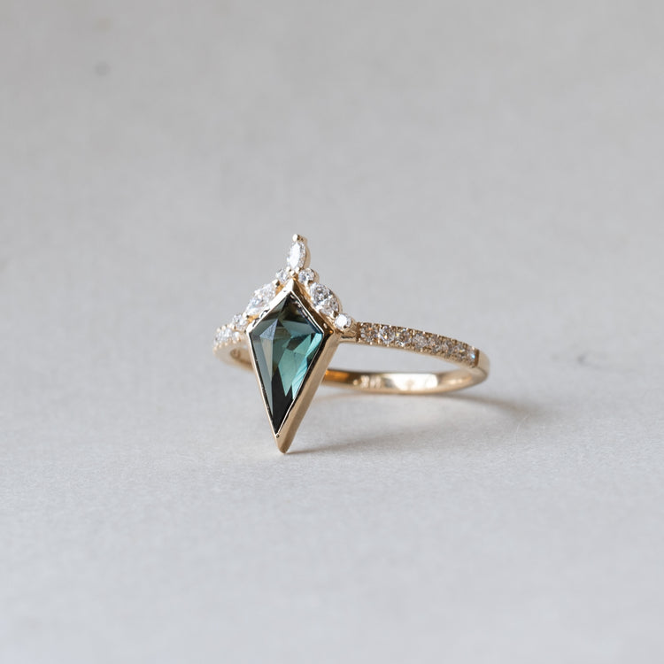 14K Australian Sapphire Ring, Shield Ring