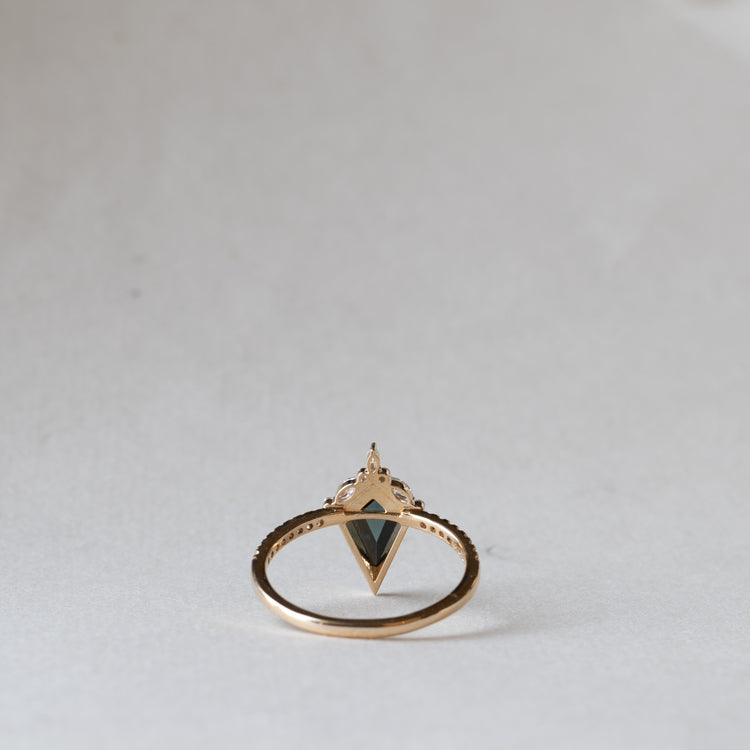 14K Australian Sapphire Ring, Shield Ring