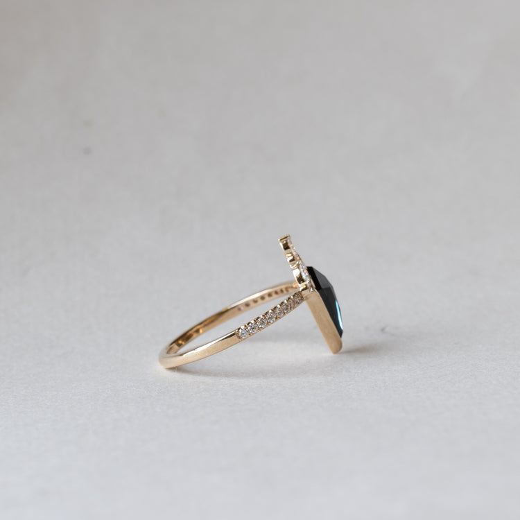 14K Australian Sapphire Ring, Shield Ring