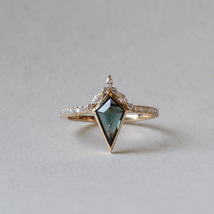 14K Australian Sapphire Ring, Shield Ring