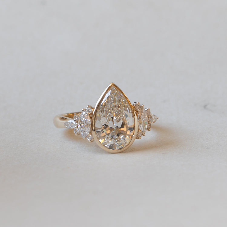 14K Pear Lab Diamond Cluster Engagement Ring