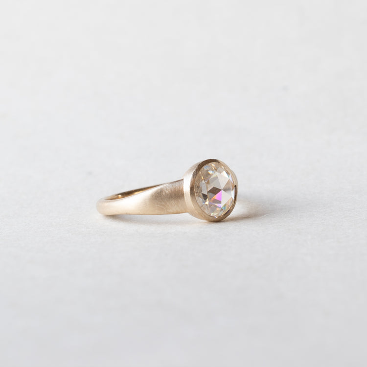 14K Yellow Gold Moissanite Ring Rose Cut Ring