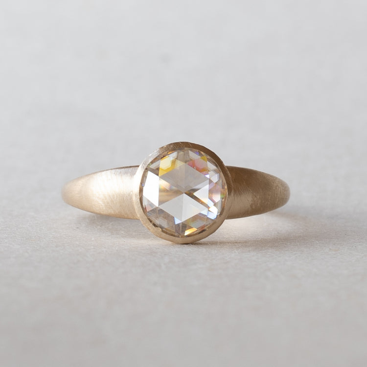 14K Yellow Gold Moissanite Ring Rose Cut Ring