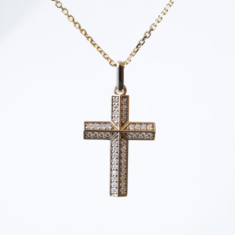 14K Yellow Gold Natural Diamond Cross Pendant (PENDANT ONLY)