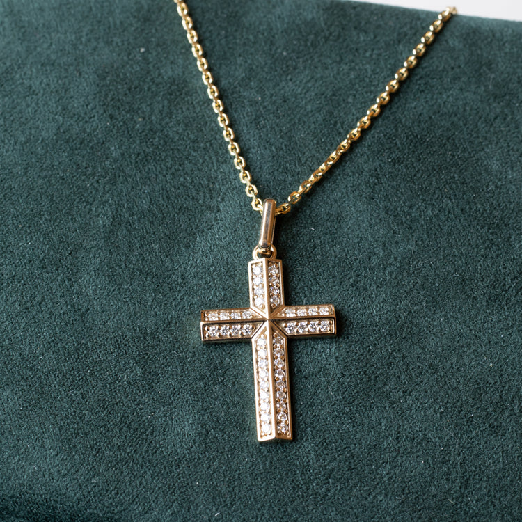 14K Yellow Gold Natural Diamond Cross Pendant (PENDANT ONLY)