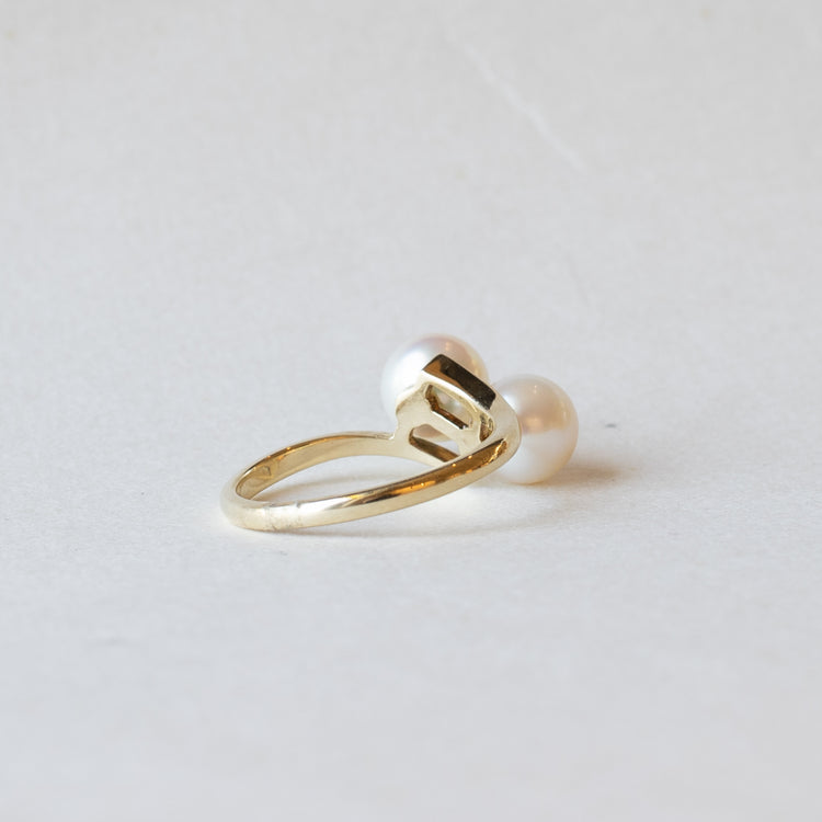 18K Yellow Gold Pearl Ring, Estate Jewelry