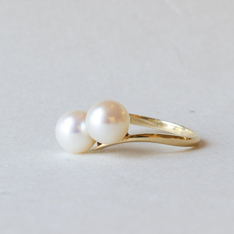 18K Yellow Gold Pearl Ring, Estate Jewelry