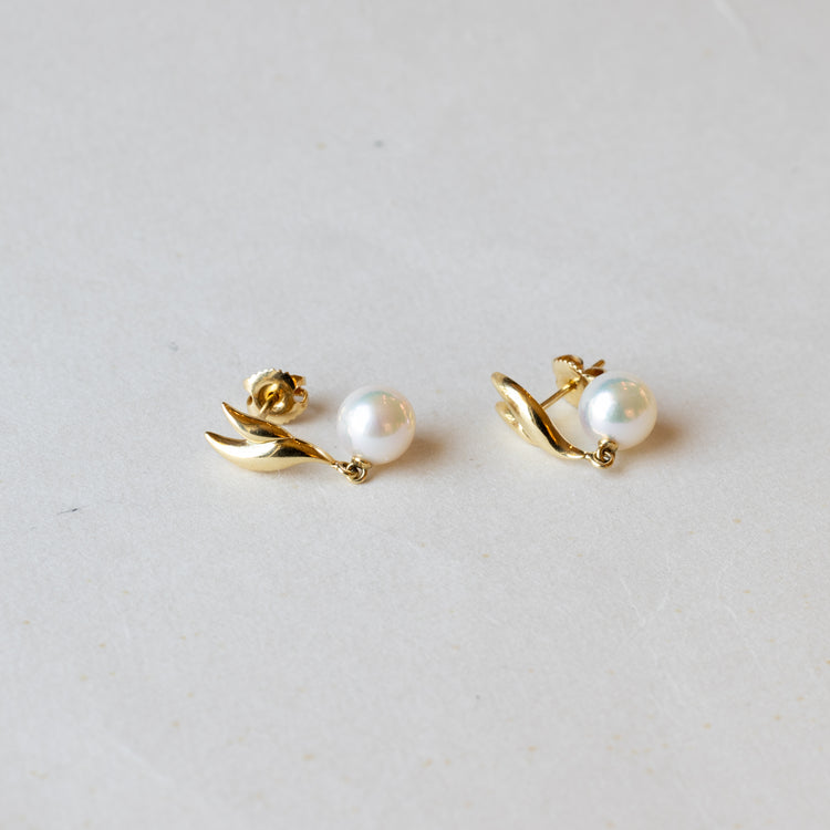 18K Gold Pearl Earrings - Estate Jewelry
