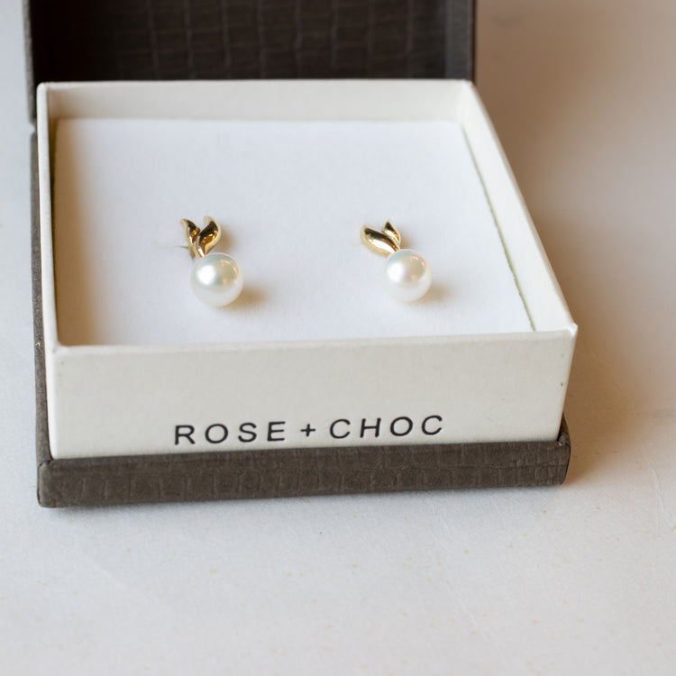 18K Gold Pearl Earrings - Estate Jewelry