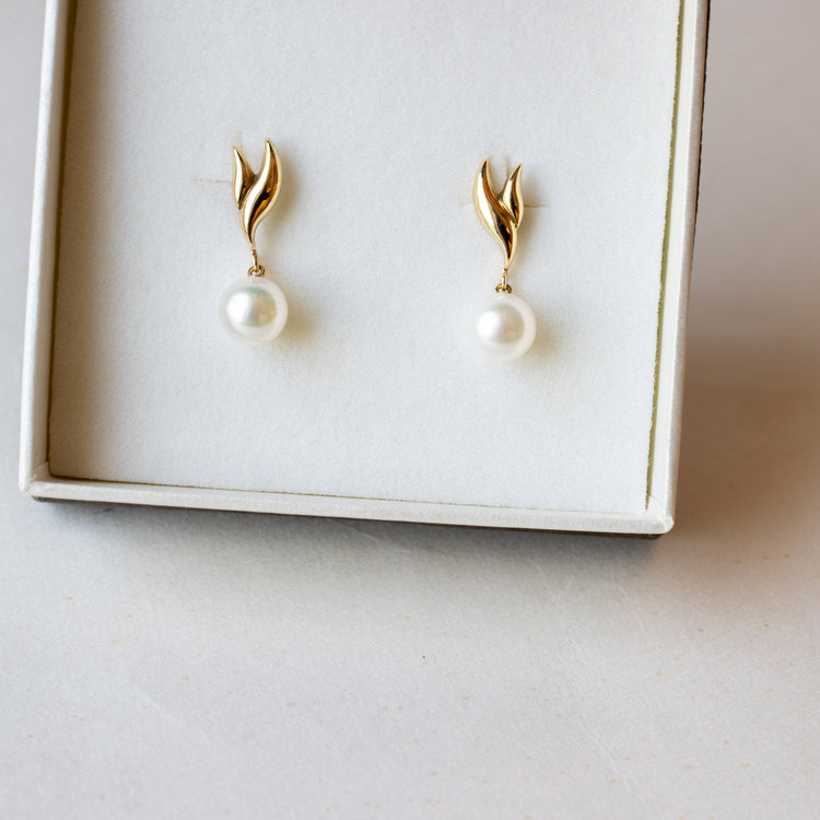 18K Gold Pearl Earrings - Estate Jewelry