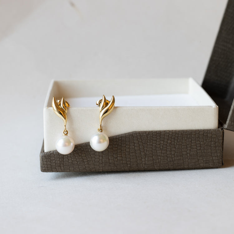 18K Gold Pearl Earrings - Estate Jewelry