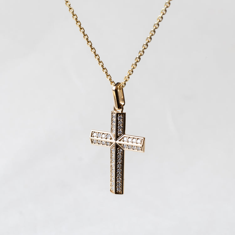 14K Yellow Gold Natural Diamond Cross Pendant (PENDANT ONLY)