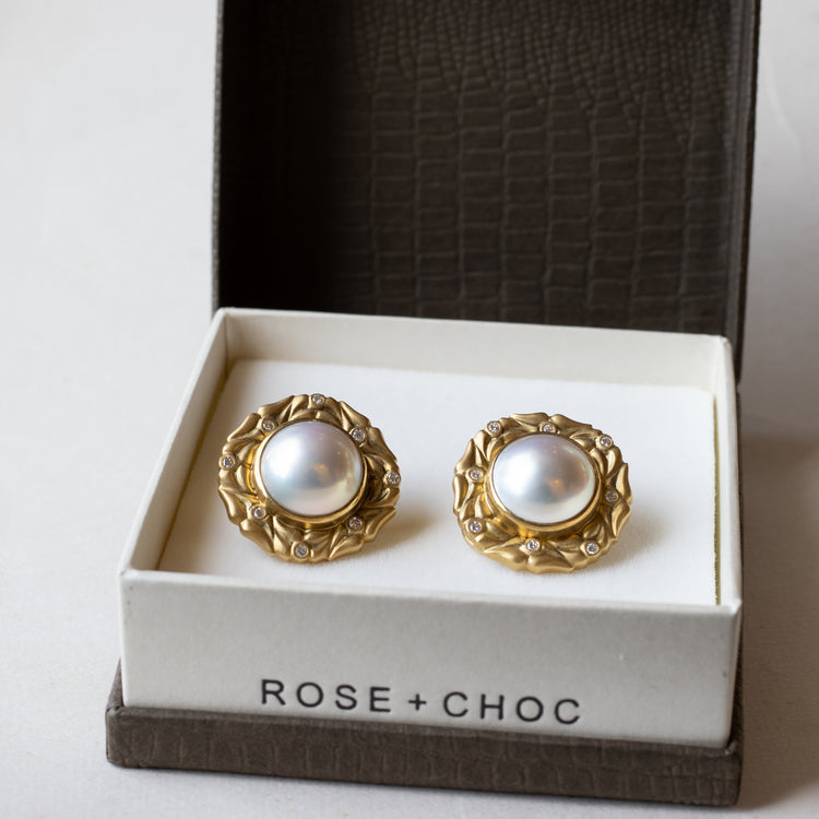 18K Gold Pearl Clip-on Earrings - Estate Jewelry