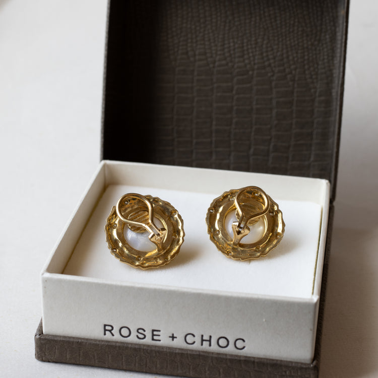 18K Gold Pearl Clip-on Earrings - Estate Jewelry