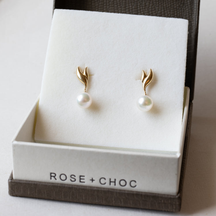 18K Gold Pearl Earrings - Estate Jewelry