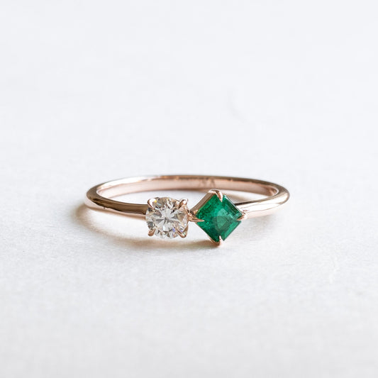 Emerald Diamond Moi et Toi Ring Size 7