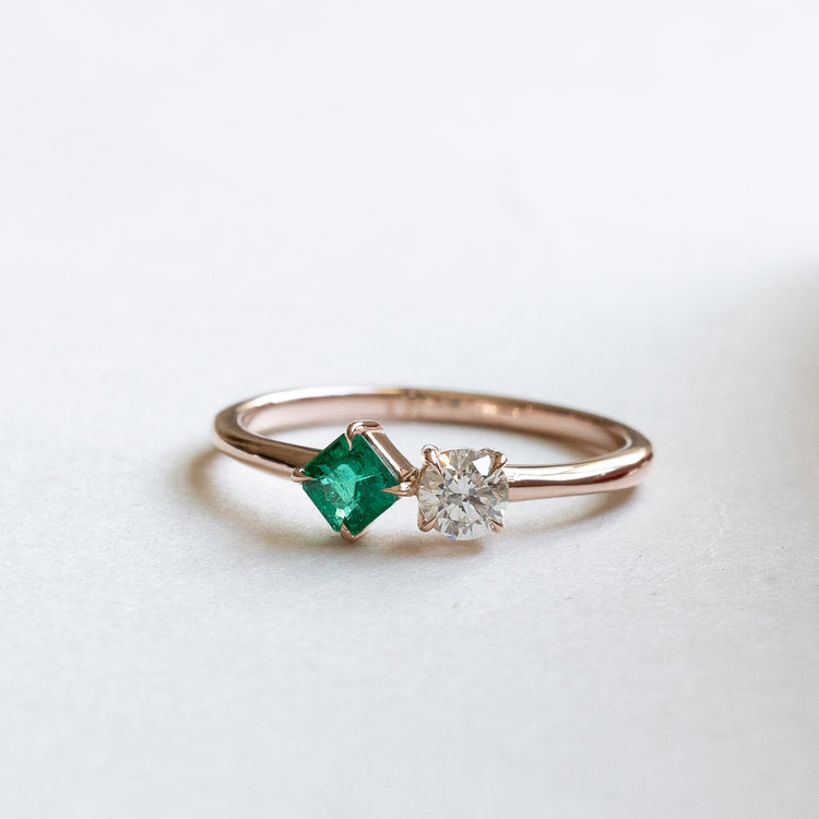 Emerald Diamond Moi et Toi Ring Size 7