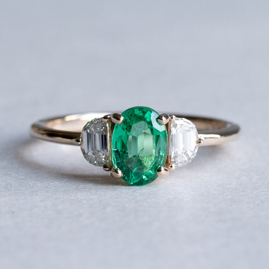 18K 0.75 CT Emerald Diamond Trio Ring