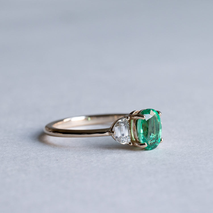 18K 0.75 CT Emerald Diamond Trio Ring