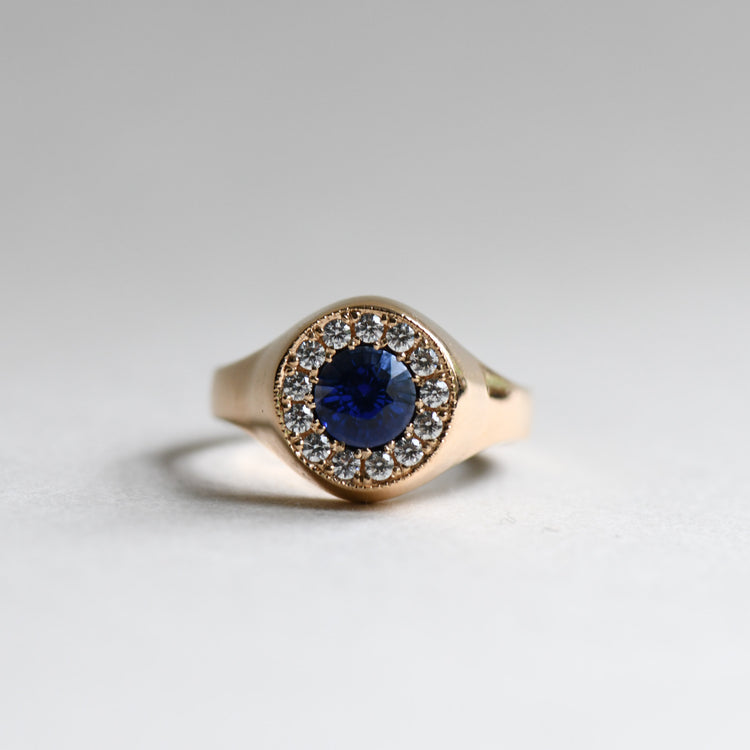 18K Sapphire Diamond Halo Ring