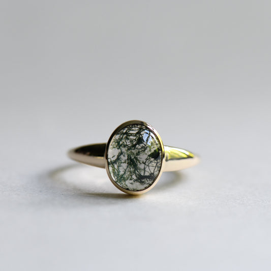 14K Moss Agate Oval Ring
