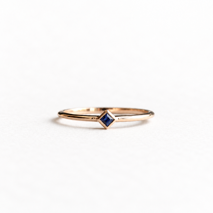 14k Rose Gold Princess Cut Sapphire Ring