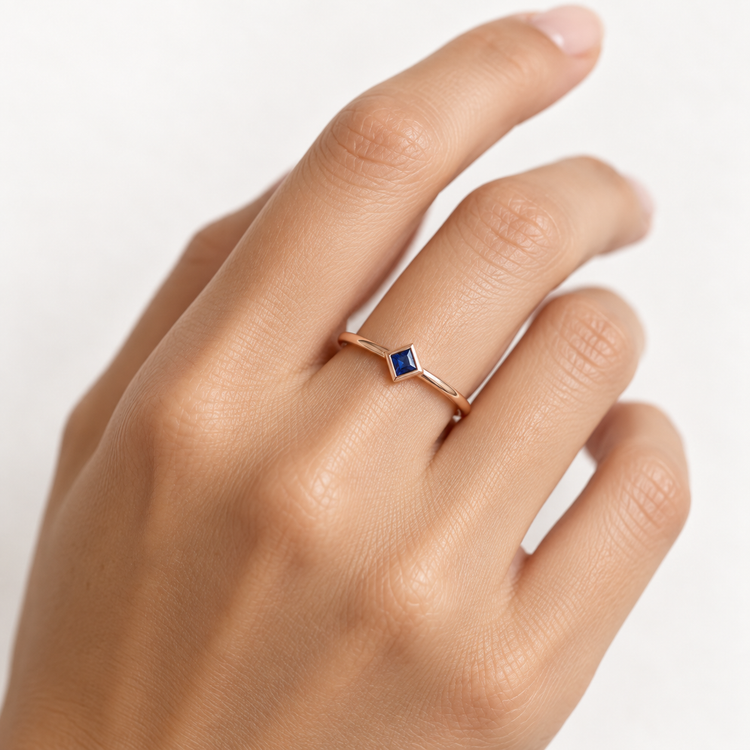 14k Rose Gold Princess Cut Sapphire Ring
