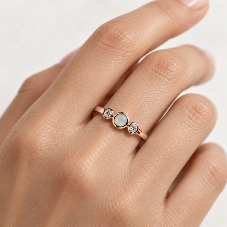 Opal Diamond Trio Ring