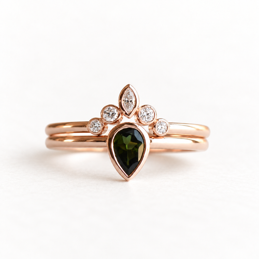 14k Rose Gold Tourmaline Diamond Set