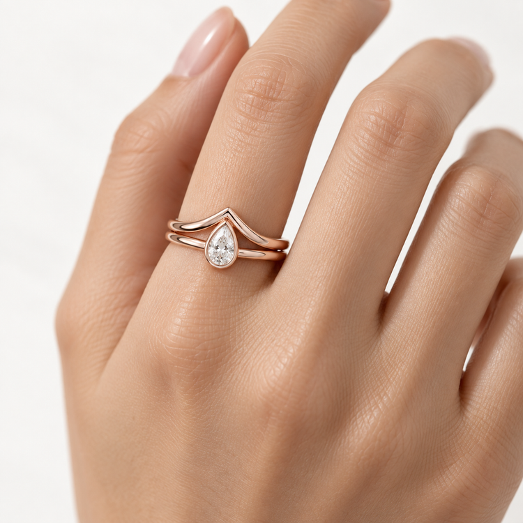 14K Rose Gold Teardrop Moissanite Ring