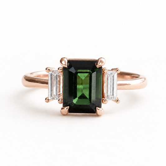 14k Green Tourmaline Diamond Ring